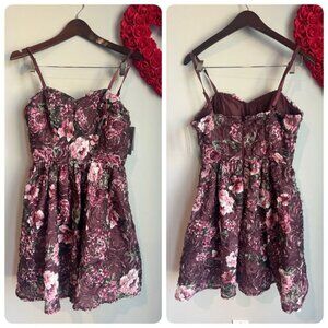 Bcx Juniors Sweetheart-Neck Fit & Flare Floral Skater Dress Sz 7 Party Pink